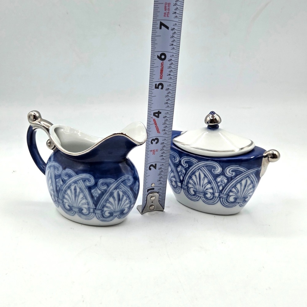 Bombay Arabesque Tile Pattern With Platinum Trim Creamer & Sugar Bowl Set - Picture 2 of 9